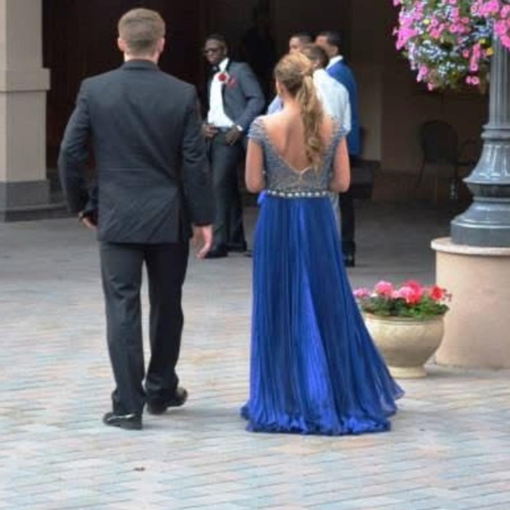 Prom dress - Sherri Hill Elegant Royal Blue and Gold beaded Women's Dress - Picture 7 of 13